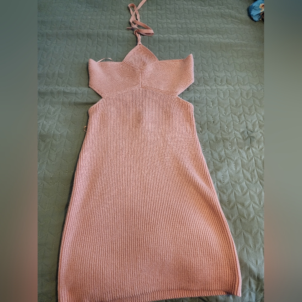 Express blush pink sweater knit halter dress size L